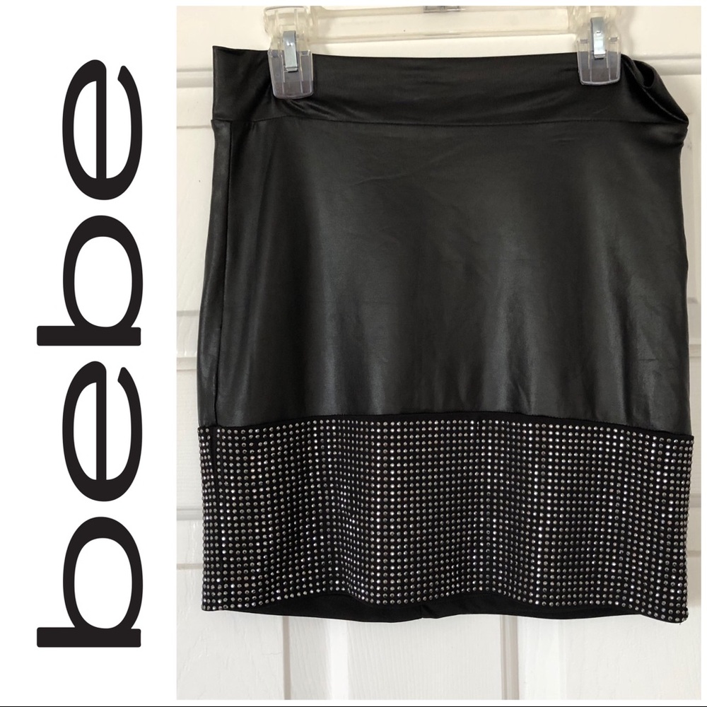 Bebe faux wet leather mini skirt